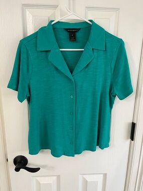 Investments Teal/Green Button-Front Short Sleeve Top